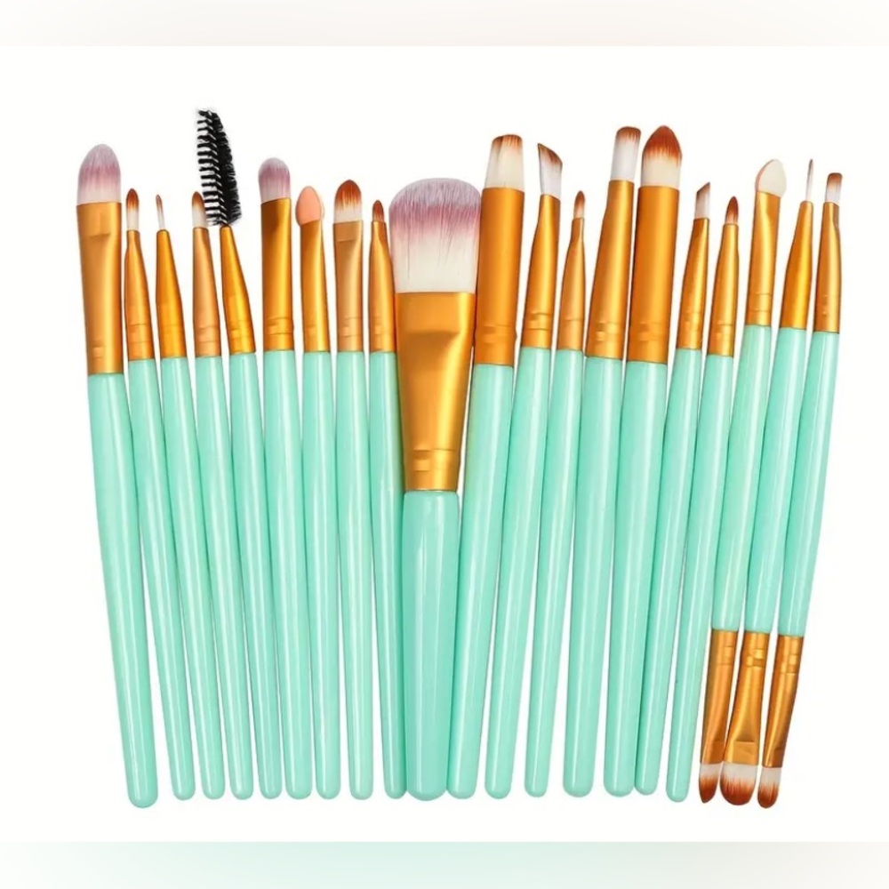Mint Green and Gold Makeup Brush Set - set of 20 - NEW